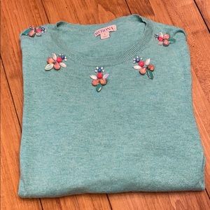 Embellished Teal Crewneck Sweater
